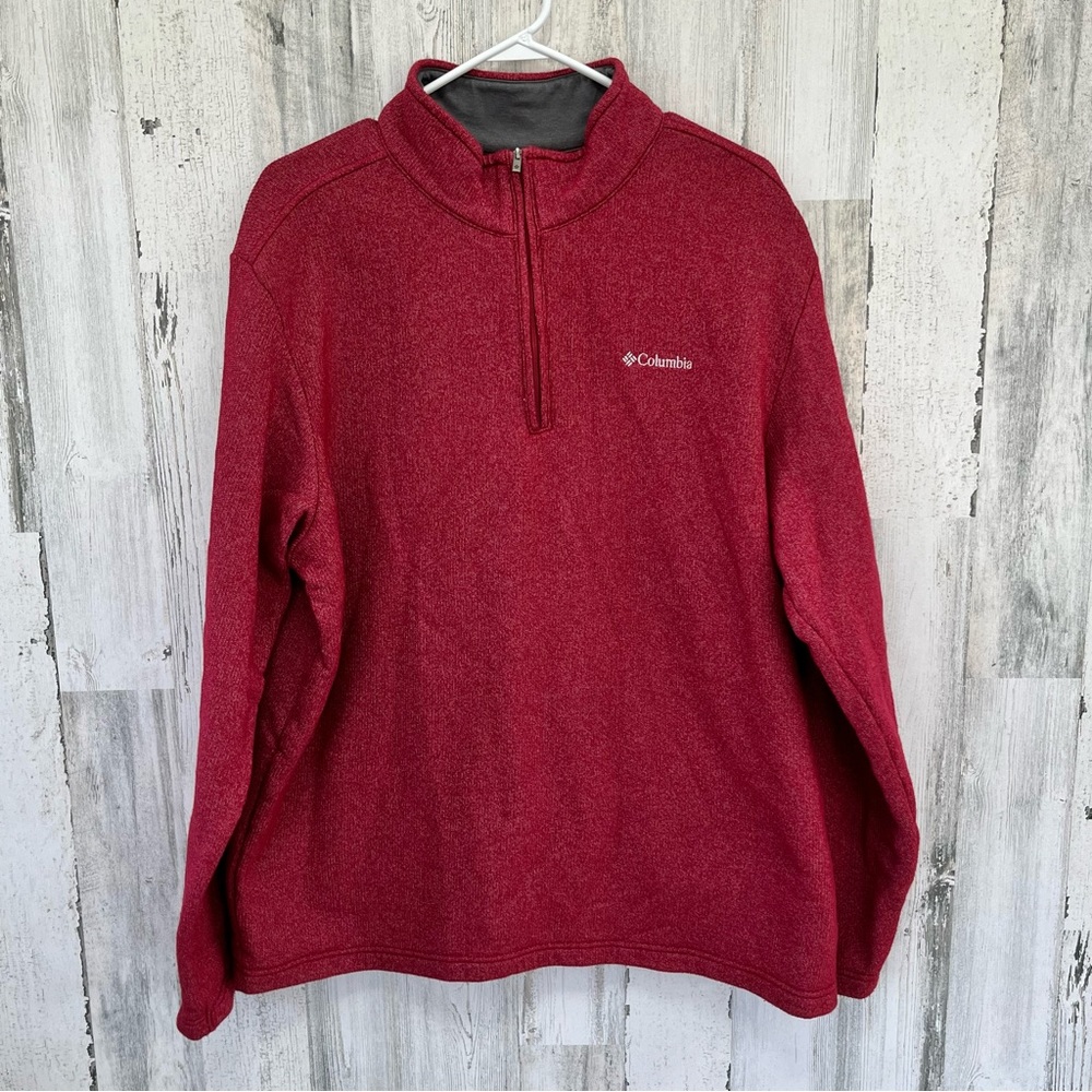 Columbia Men’s Red 1/4 Zip Pullover Size XL Shell 90% Cotton, 10% Polyester